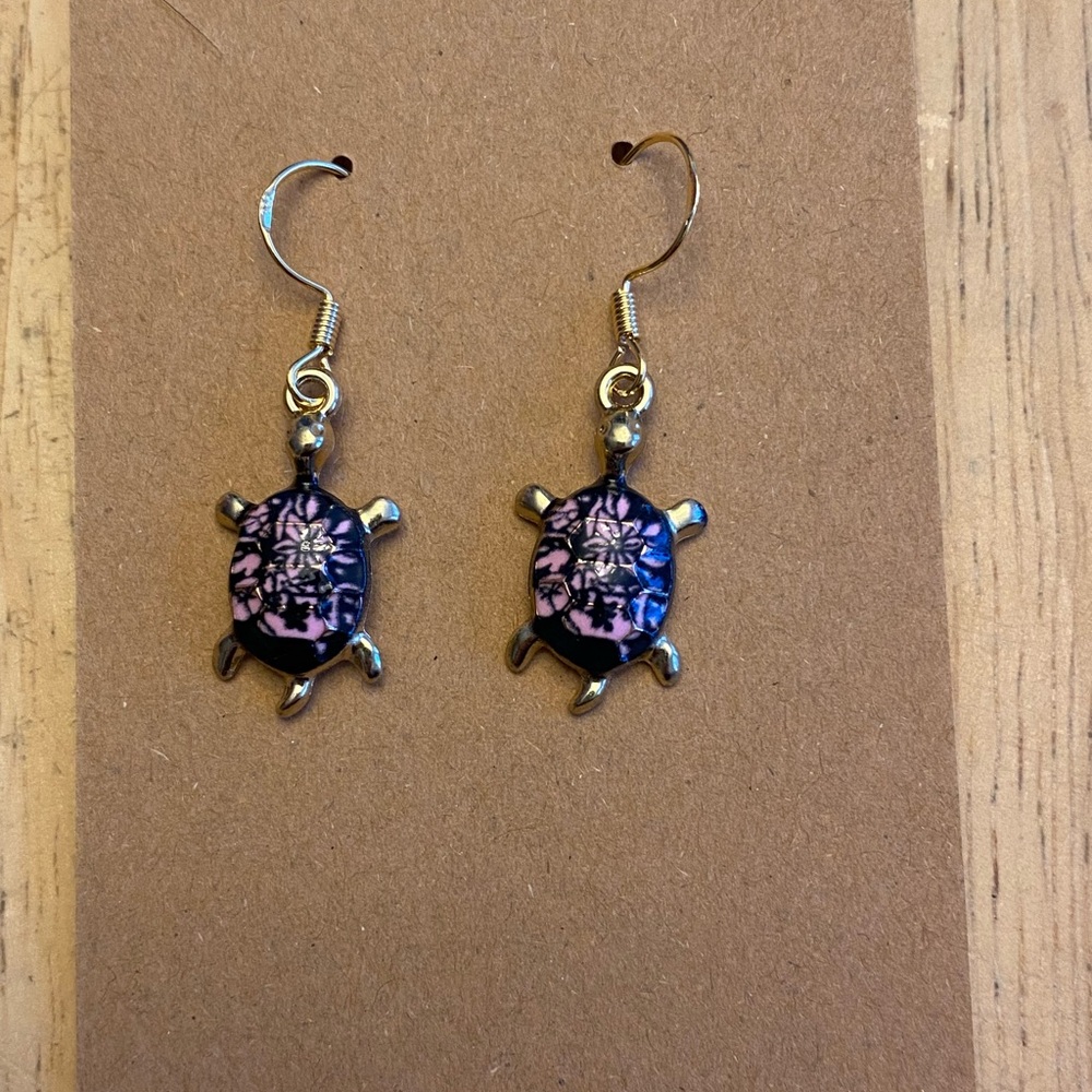 Purple Turtle Dangle Earrings
